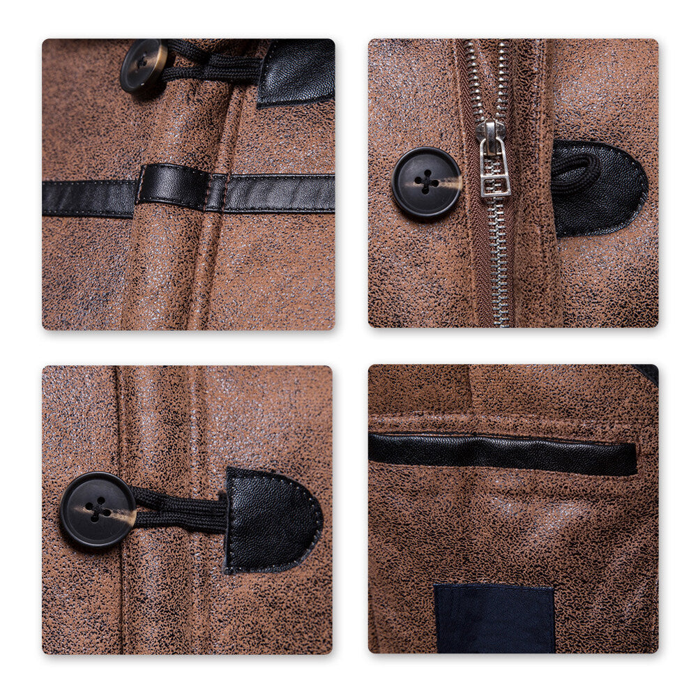 Youthup Mens Cashmere Lined Button Fur Coat