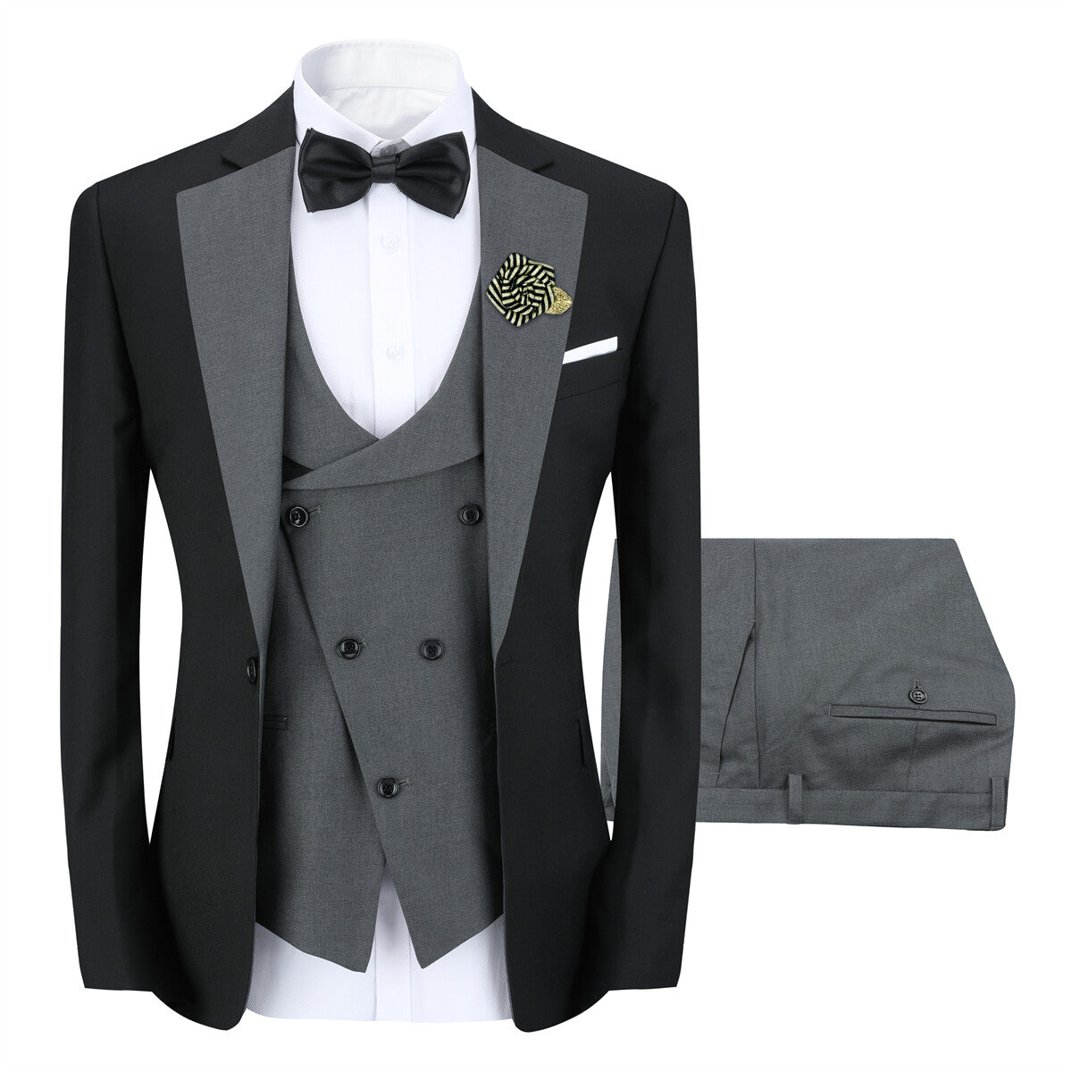 Youthup Mens 3Pce ColorBlock Dress Suits Wedding Blazer and Vest and Pants