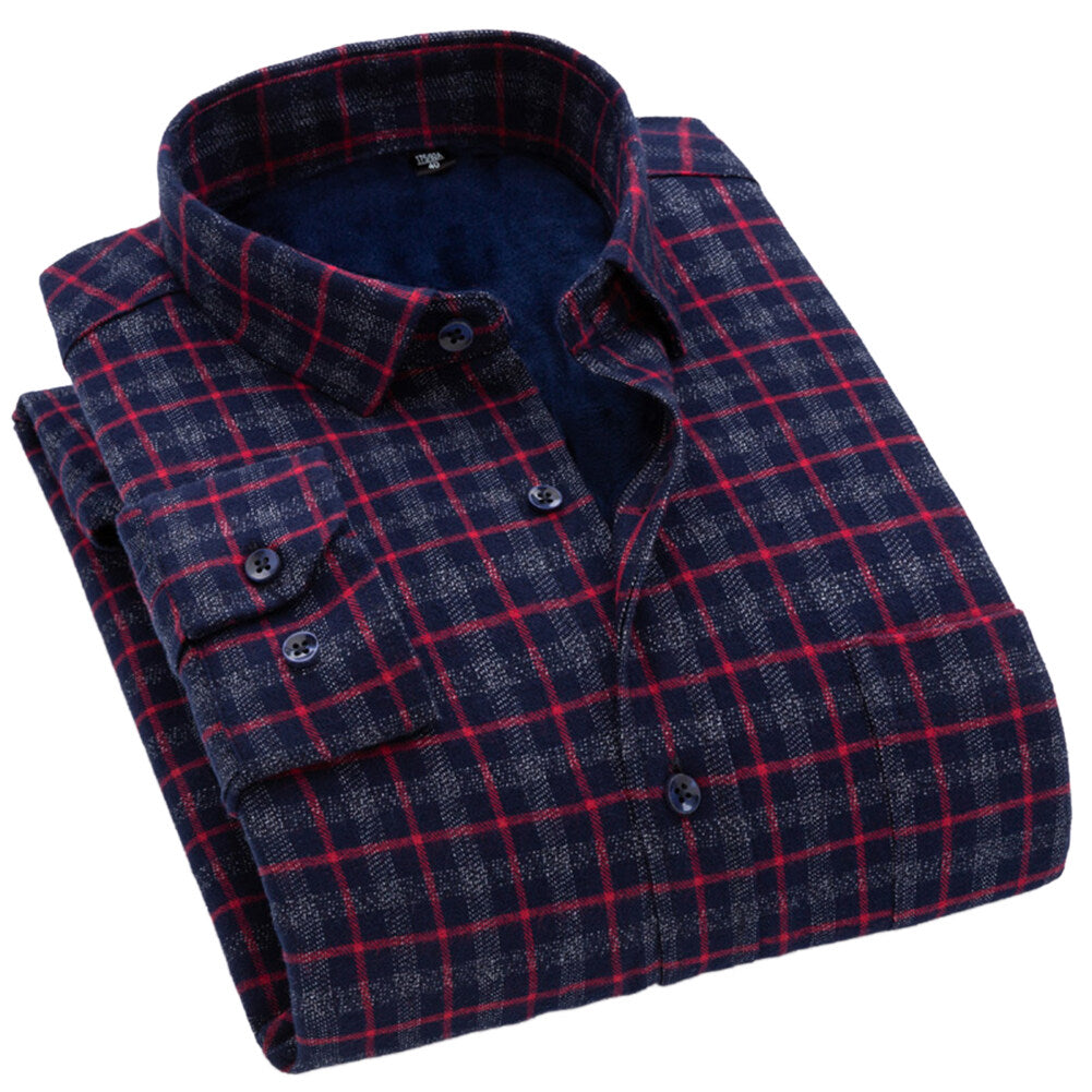 Youthup Mens Plus Fleece Pocket Casual Long Sleeves Color Block Shirt
