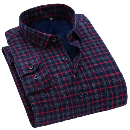 Youthup Mens Plus Fleece Pocket Casual Long Sleeves Color Block Shirt