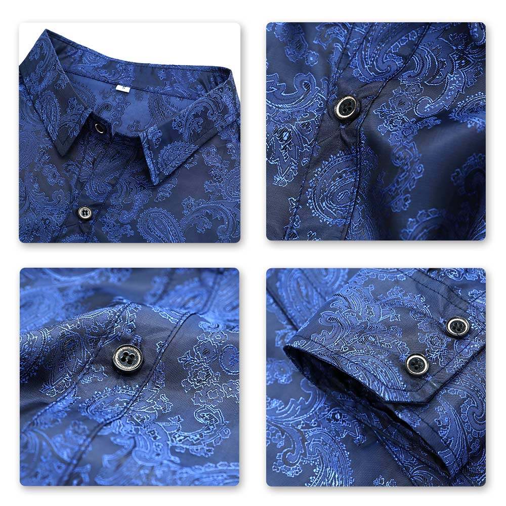 Youthup Mens Paisley Pattern Fitted Shirt