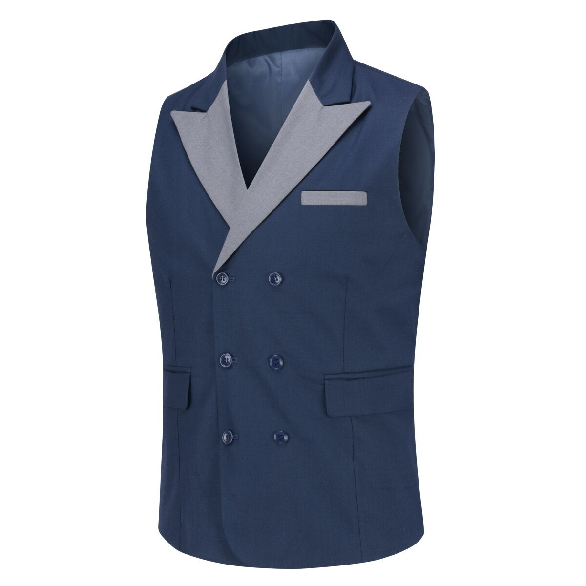 Youthup Mens Business Suit Vest Color Block Peak Collar Slim Fit Waistcoat
