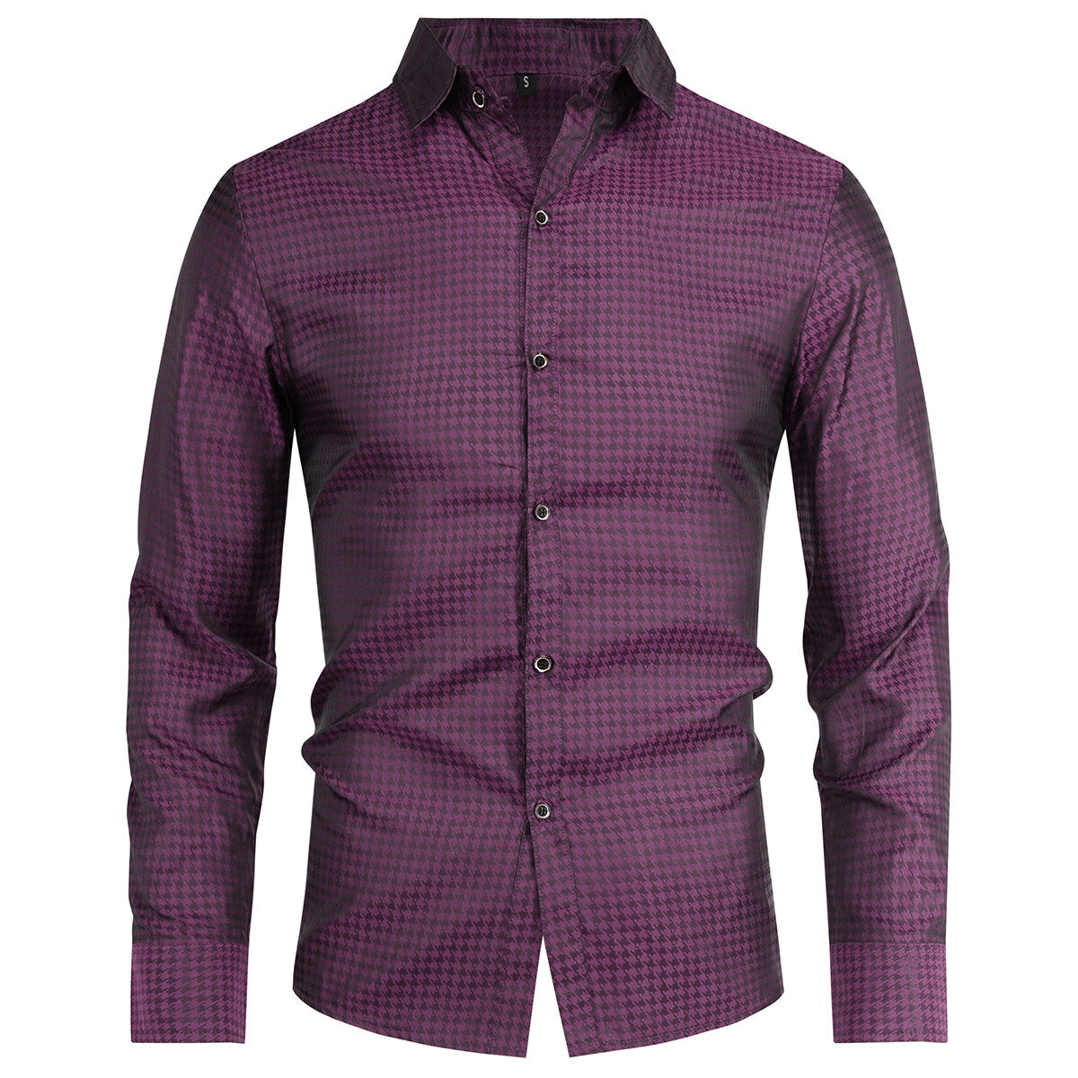 Youthup Mens Houndstooth Pattern Print Formal Shirt