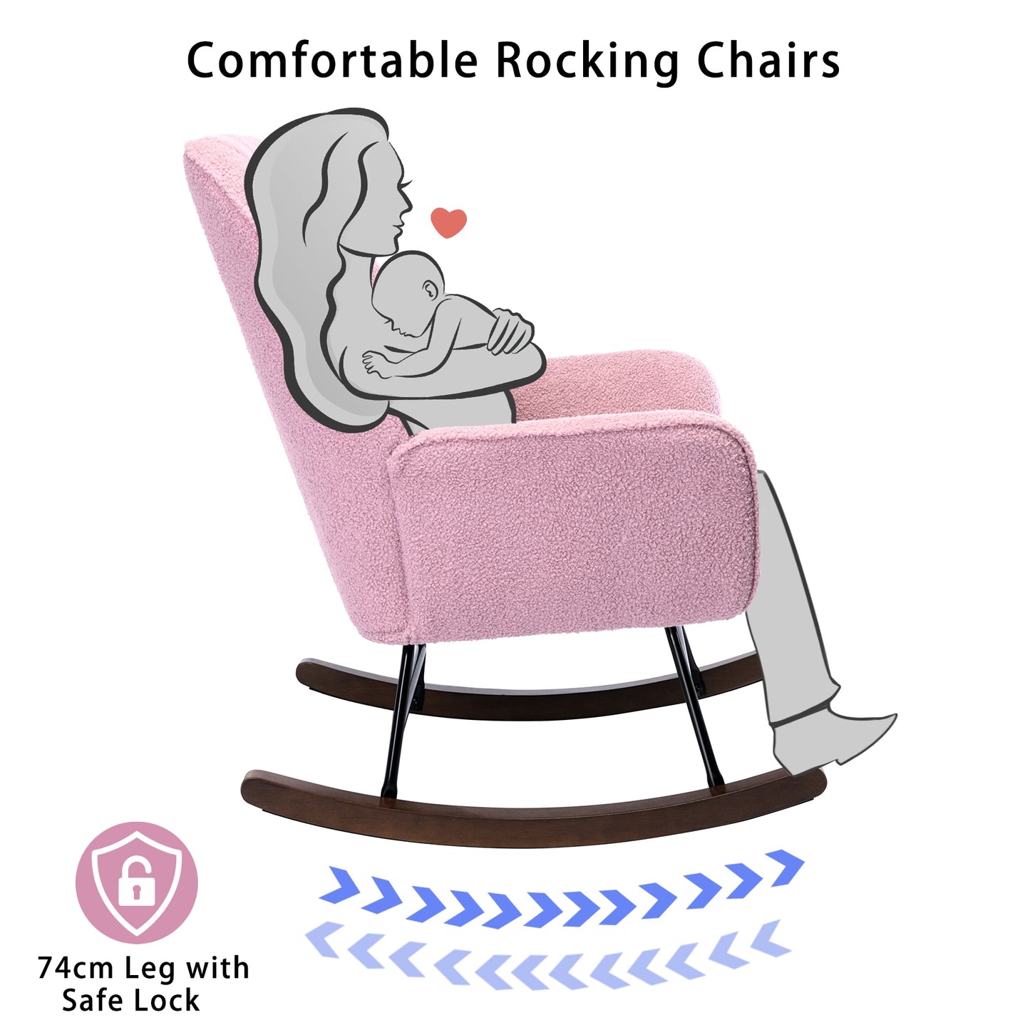 Fauteuil à Bascule en Laine d'agneau Fauteuil en Laine Moderne, Chaise à Bascule Confortable avec Pieds en Bois Massif  Rose