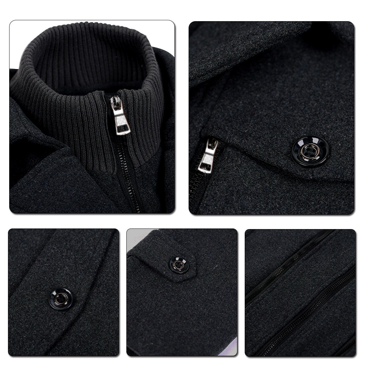 Youthup Mens Double Collar Pocket Pea Coat