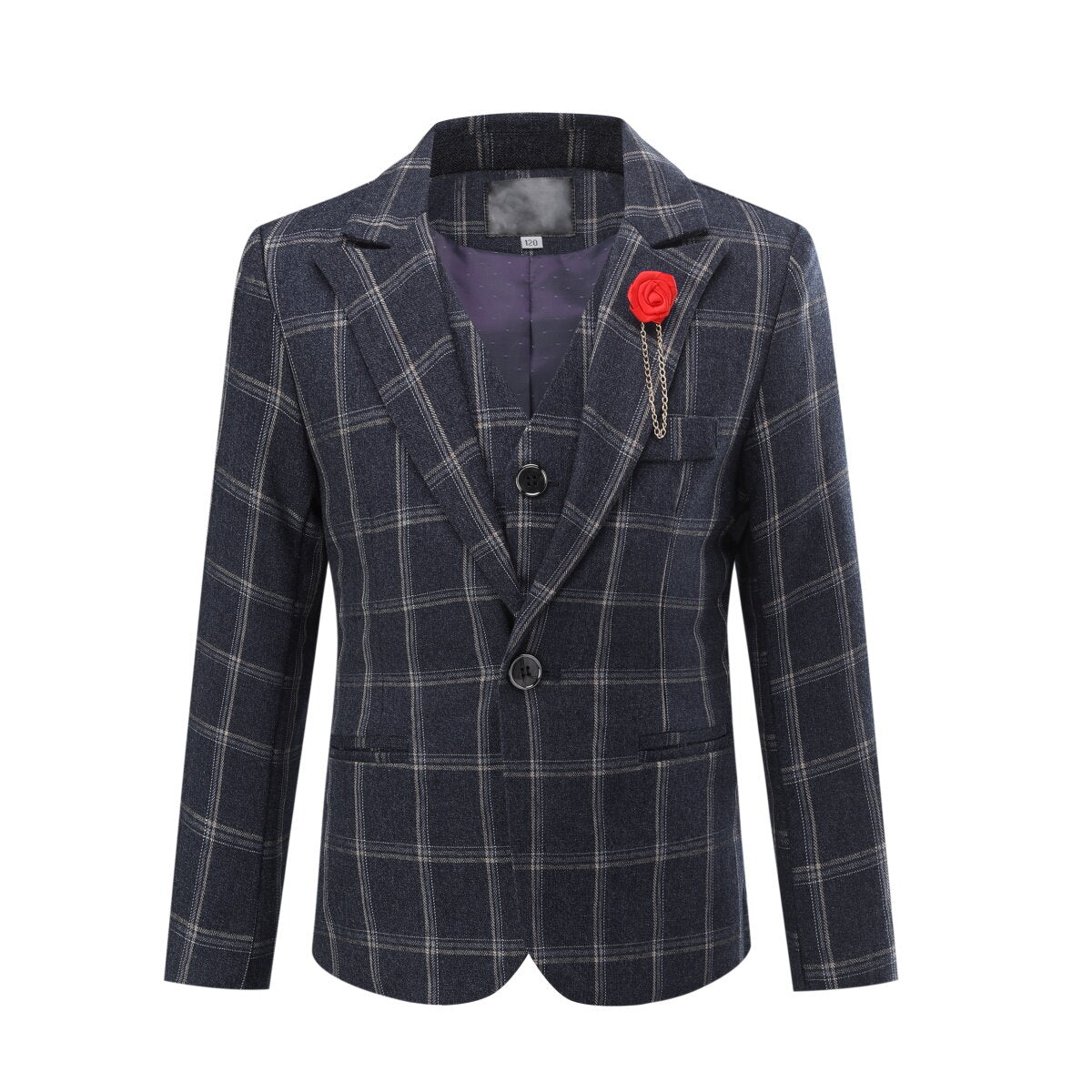 YOUTHUP Boys Suits 5Pcs Slim Fit Plaid Formal Evening Wedding Dresses
