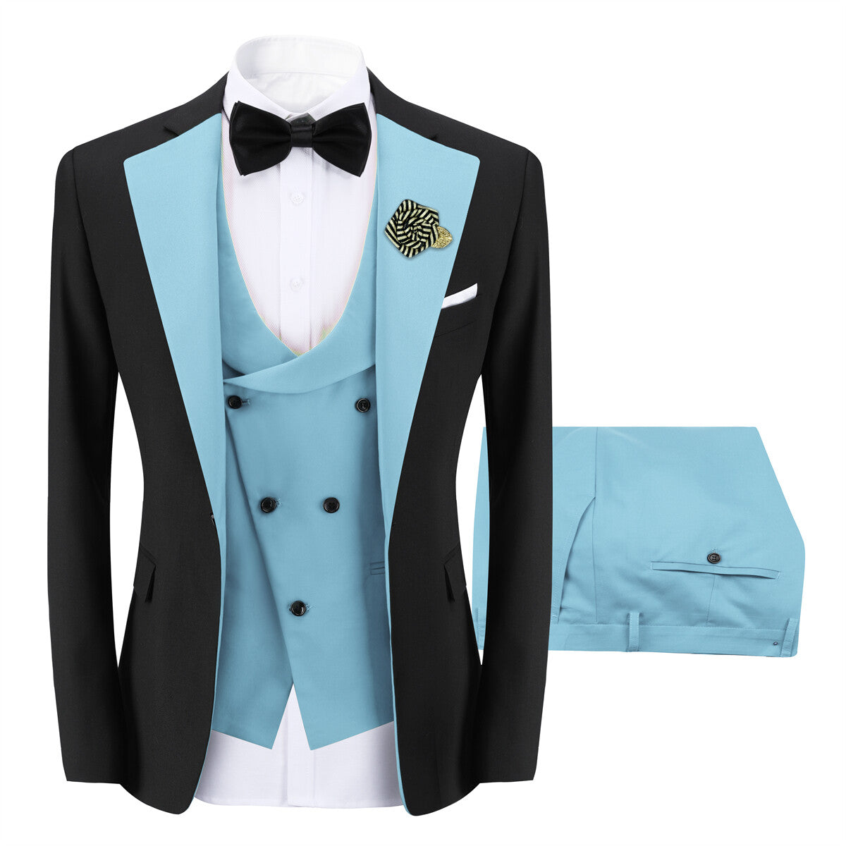 Youthup Mens 3Pce ColorBlock Dress Suits Wedding Blazer and Vest and Pants