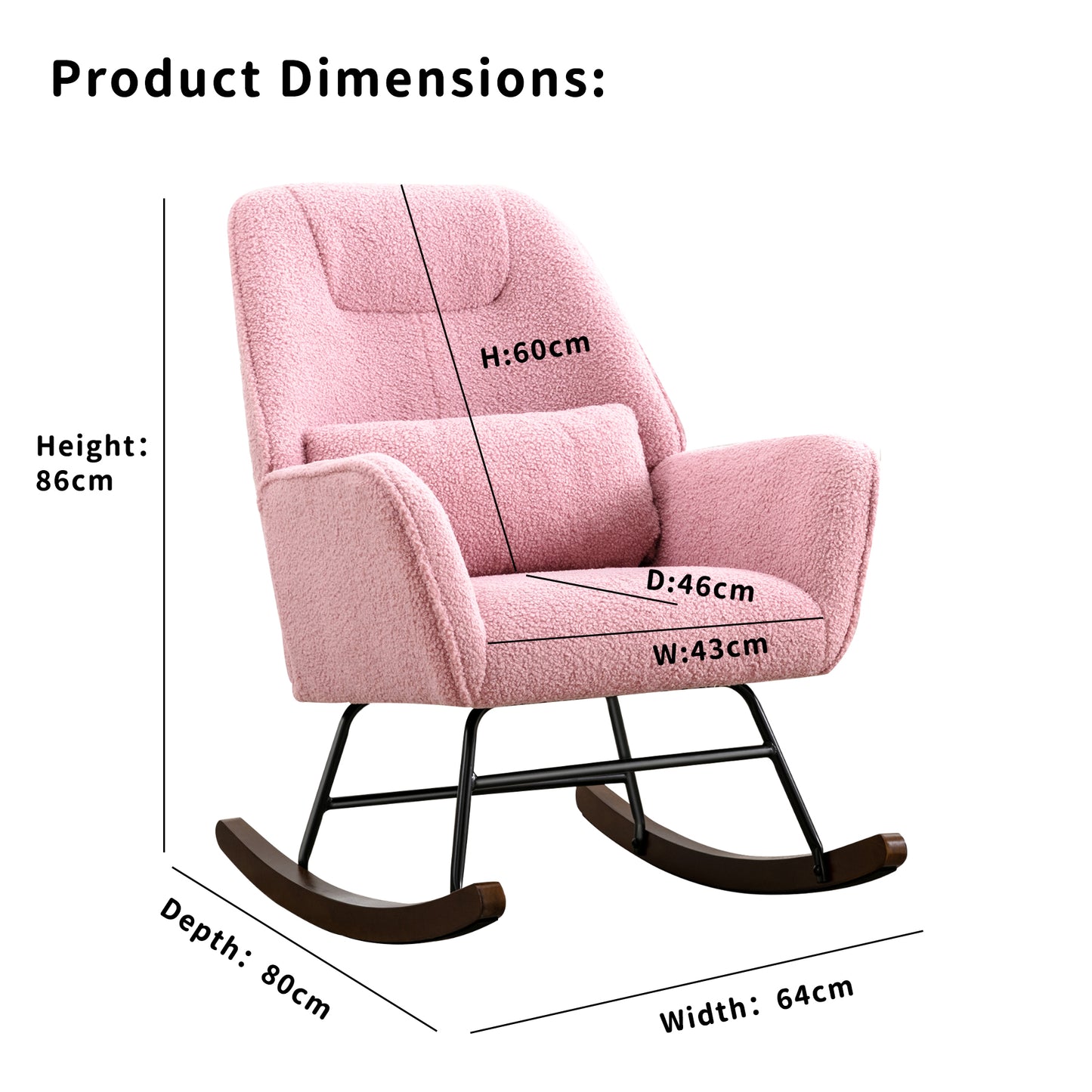 Fauteuil à Bascule en Laine d'agneau Fauteuil en Laine Moderne, Chaise à Bascule Confortable avec Pieds en Bois Massif  Rose