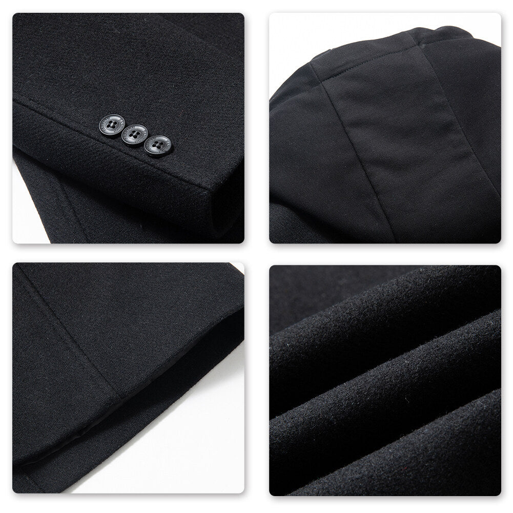 Youthup Mens Slim Fit Wool Coat Elegant Removable Hood Trench Overcoat