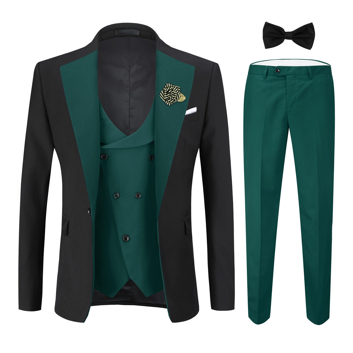 Youthup Mens 3 Piece ColorBlock Suits Dress Wedding Party Blazer and Waistcoat and Pants