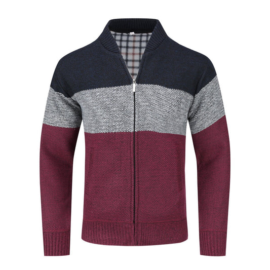 Youthup Mens Color Block Knitted Cardigan Sweatshirt