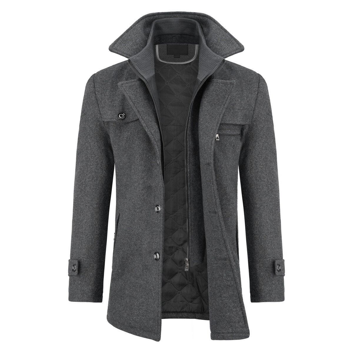 Youthup Mens Thickened Double Collar Casual Wool Pea Coat