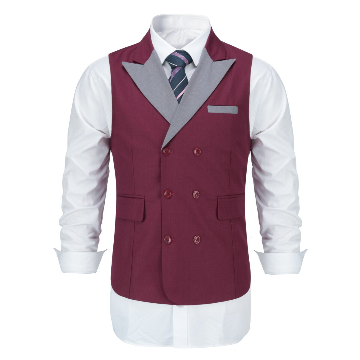 Youthup Mens Business Suit Vest Color Block Peak Collar Slim Fit Waistcoat