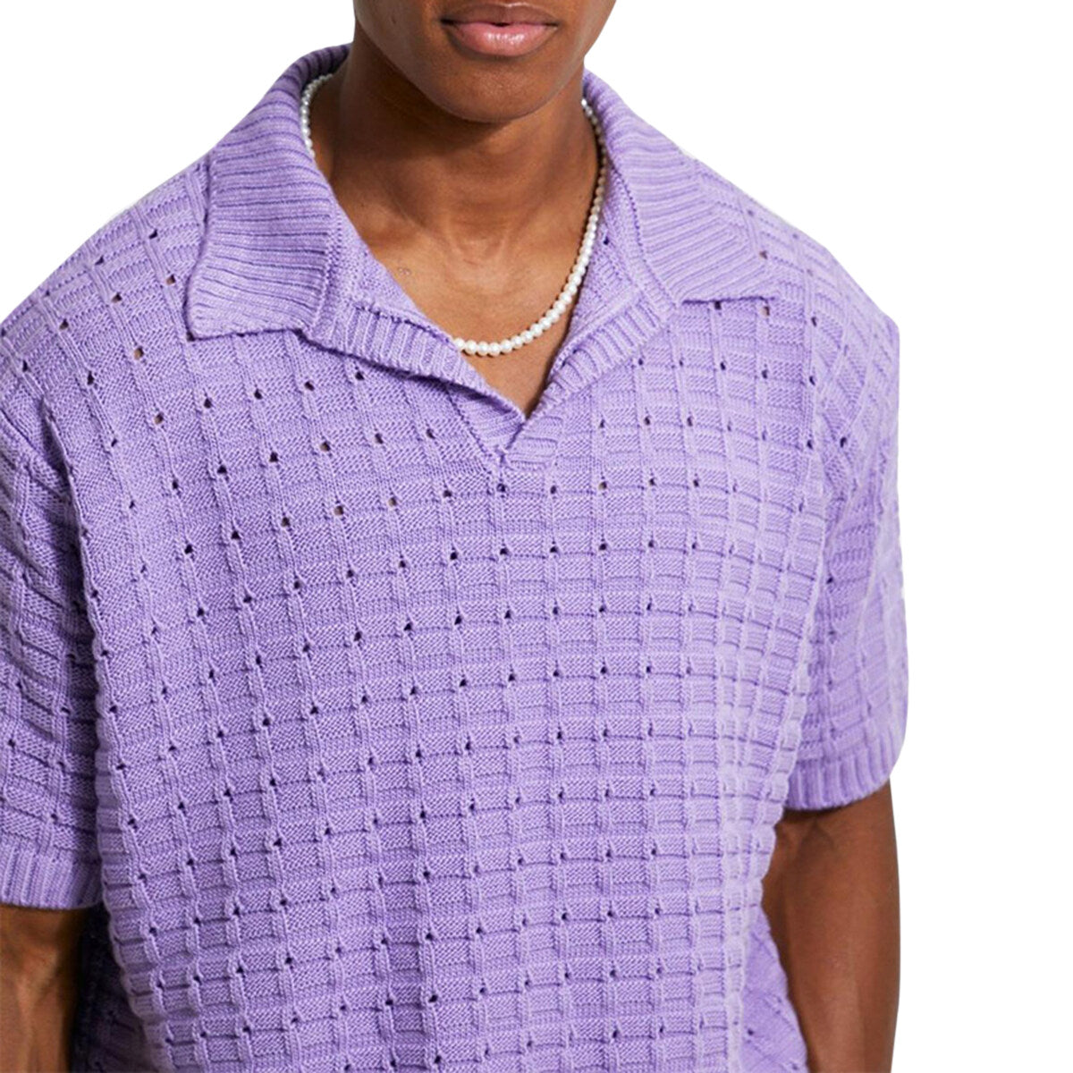 Youthup Mens Knitted Cutout Tee Hollow Short Sleeve T-Shirt