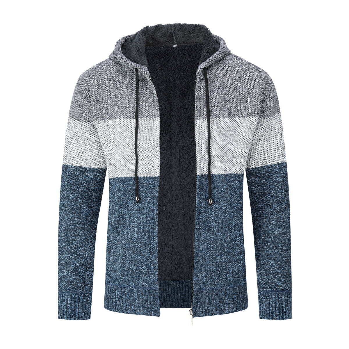 Youthup Mens Hooded Cardigan Fleece-lined Knitted Pullover Sweater