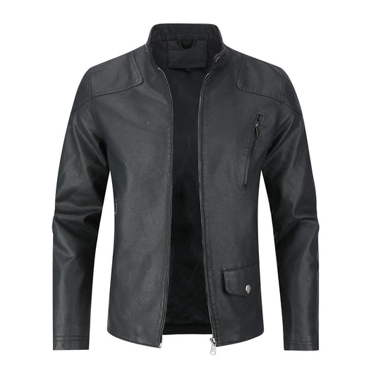 Youthup Mens One Side Pockets Trim Slim Fit Leather Jackets