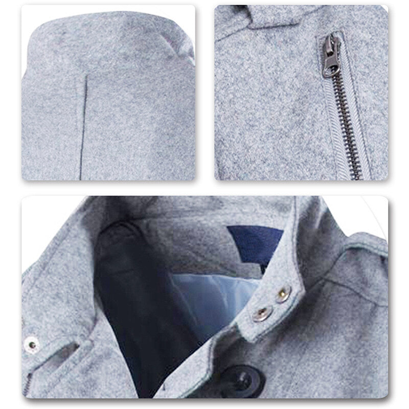 Youthup Mens Woolen Coat Double Breasted Slim Fit Thermal Coat