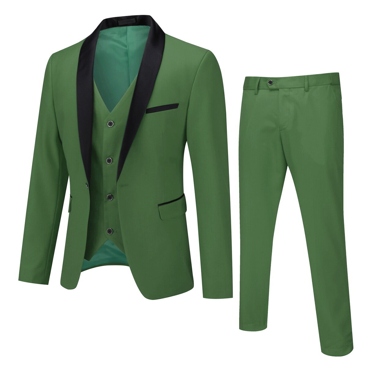 Youthup Mens 3-Pce Business Suit Slim Fit Wedding Party Blazer and Vest and Pants