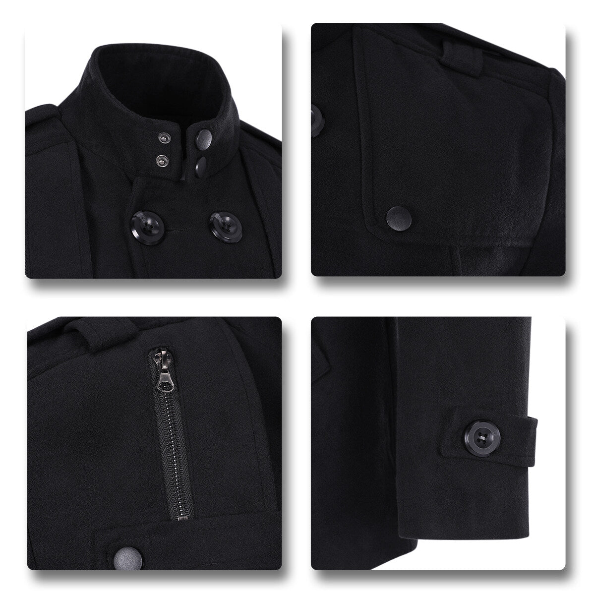 Youthup Mens Woolen Coat Double Breasted Slim Fit Thermal Coat