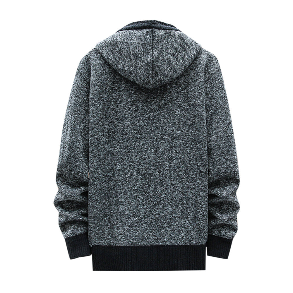 Youthup Mens slim fit sweatshirt hooded fleece lined knitted cardigan
