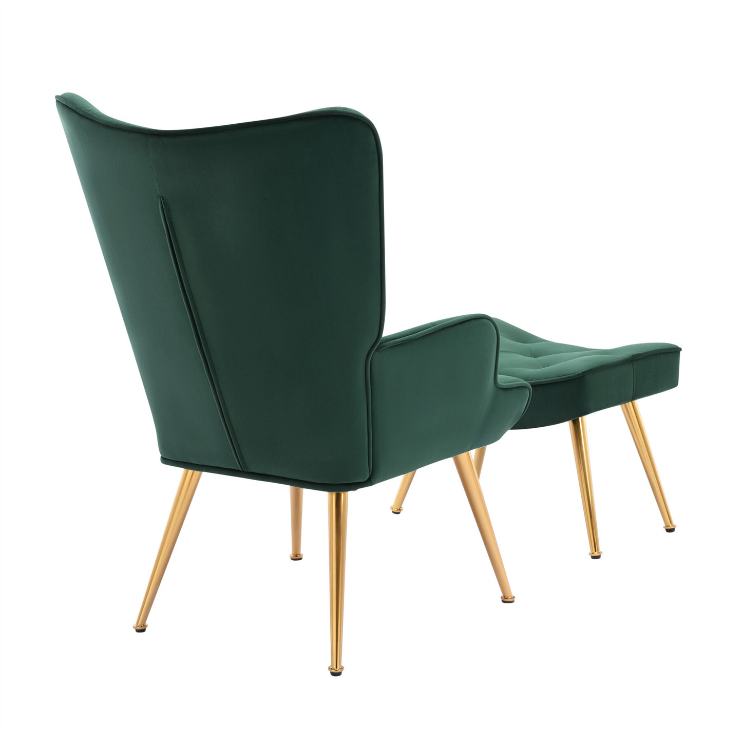 Cadeira de braços com banqueta Almofada de cintura Cadeira de relaxamento Pés de metal Poltrona retrô Sala de estar Cadeira de veludo TV Verde