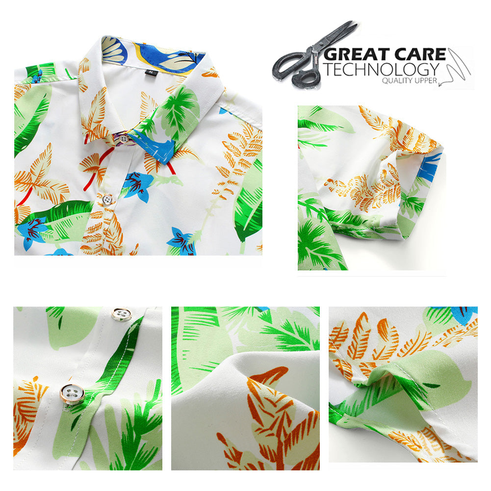 Youthup Mens Plant Print Hawaiian Shirt