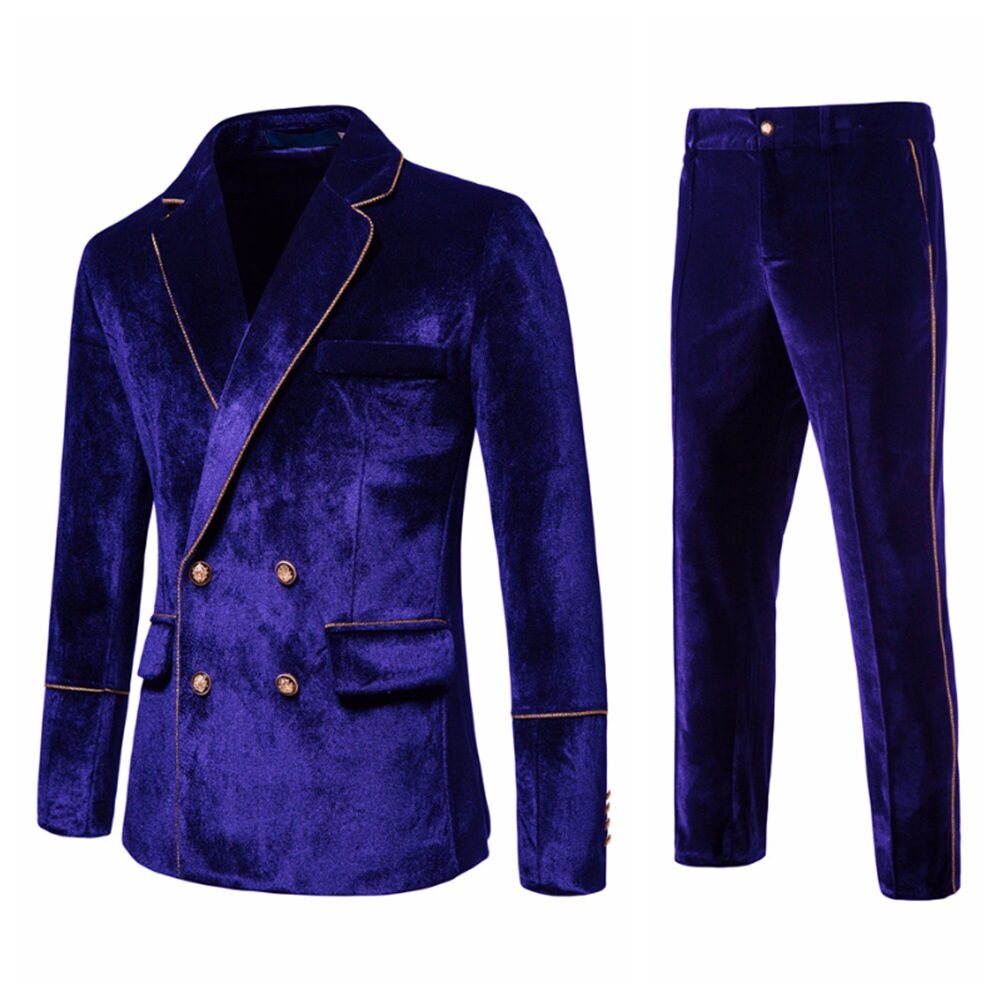 Youthup Mens Velvet Two-Piece Wedding Evening Dress Blazer And Pant