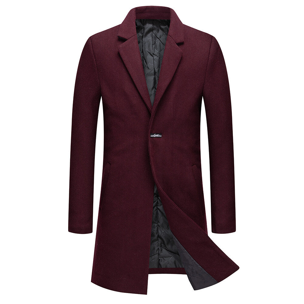 Youthup Mens Wool Blend Coat Lapel Fashion Slim Fit Overcoat