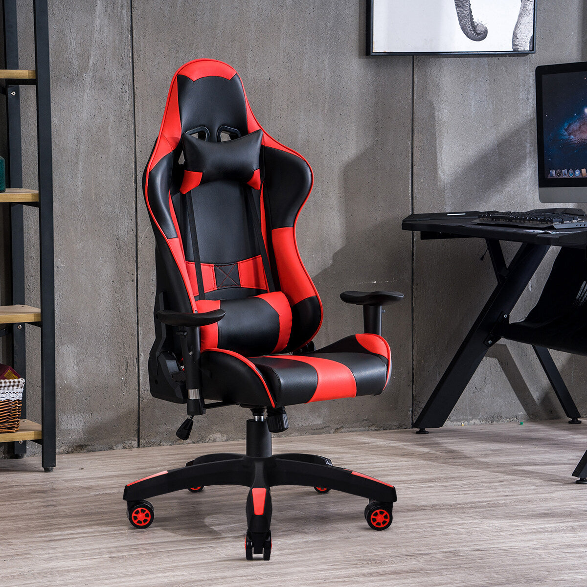 Cadeira Gamer HOMEMIYN (56x68x135 cm - Couro PU - vermelho)