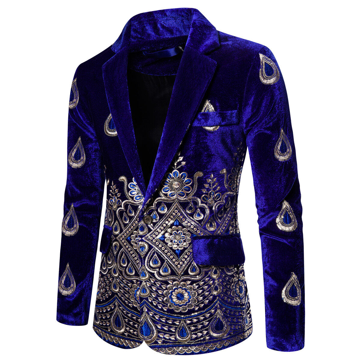 Youthup Mens Slim Fit Velvet Embroidery Party Evening Wedding Suit Blazer