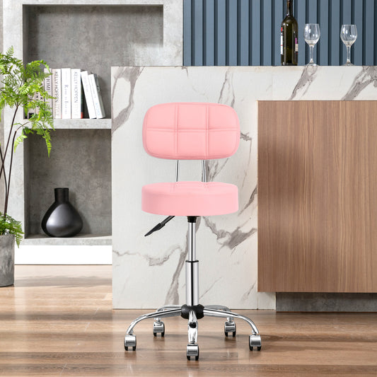 Tabouret de Bar Rond à roulettes Pivotant 360° de Massage  EN HAUTEUR REGLABLE pour SPA ,Salon ,Salle ,Médicale Rose