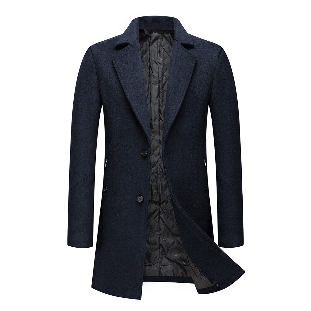 Youthup Mens Long Padded Slim Fit Wool Coat