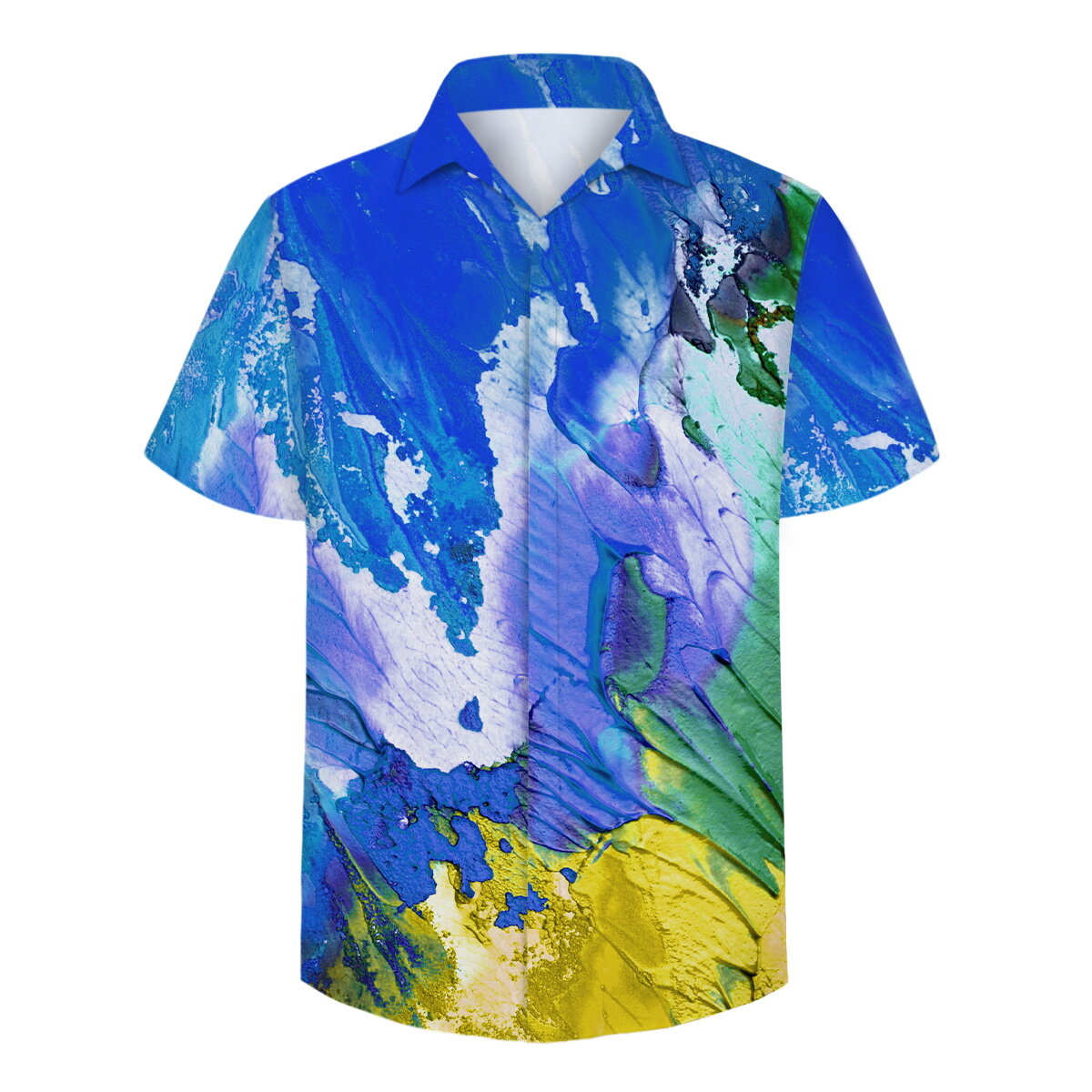 Youthup Mens Blue Oil Painting Short Sleeve Shirt