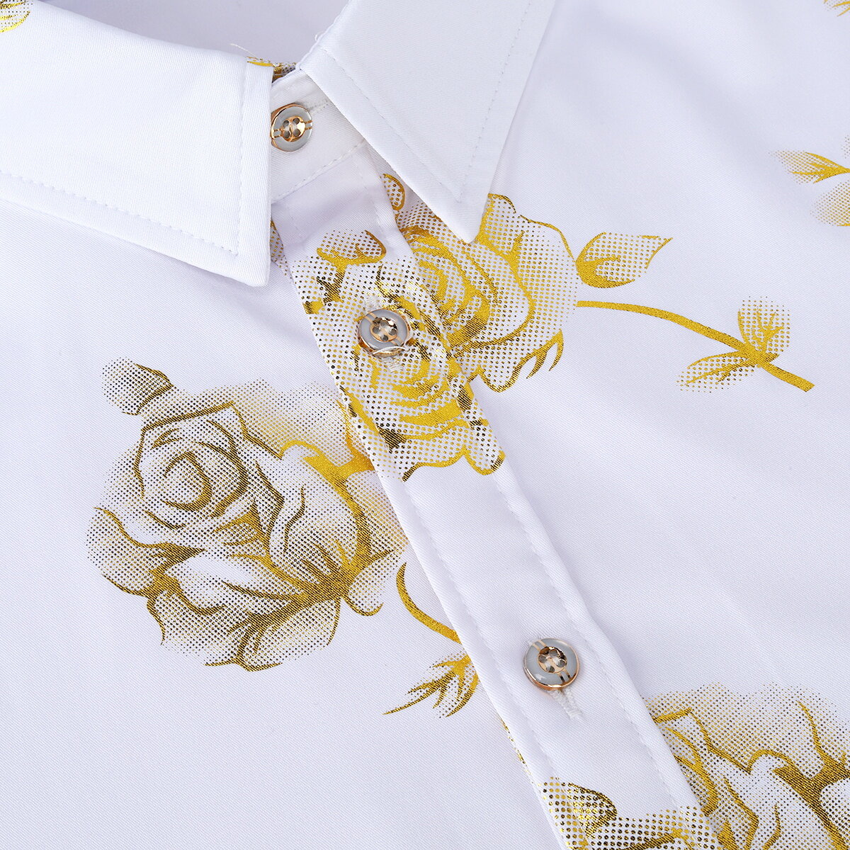 Youthup Mens Rose Foil Stamping Casual Shirt