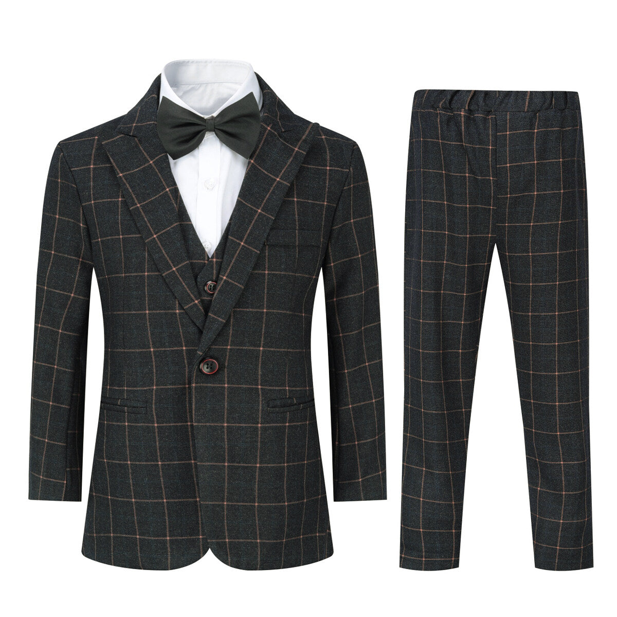Youthup Boys 3 Piece Plaid Dress Wedding Party Suit Blazer and Vest and Pants