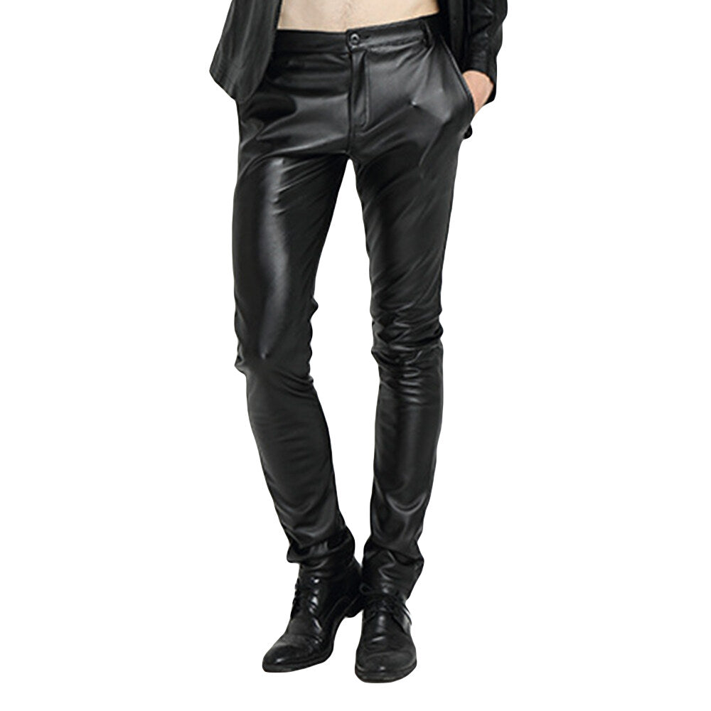 Youthup Mens Fleece-Lined Straight-Leg Leather Pants