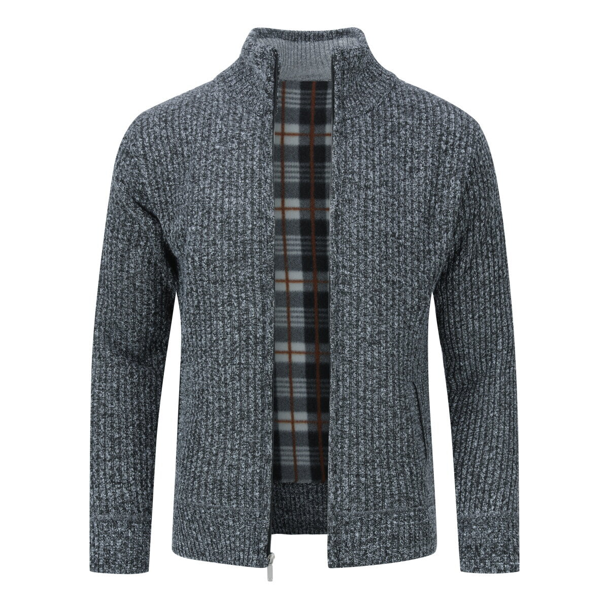 YOUTHUP Mens Knitted Cardigan Winter Stand Collar Solid Color Full Zip Sweater