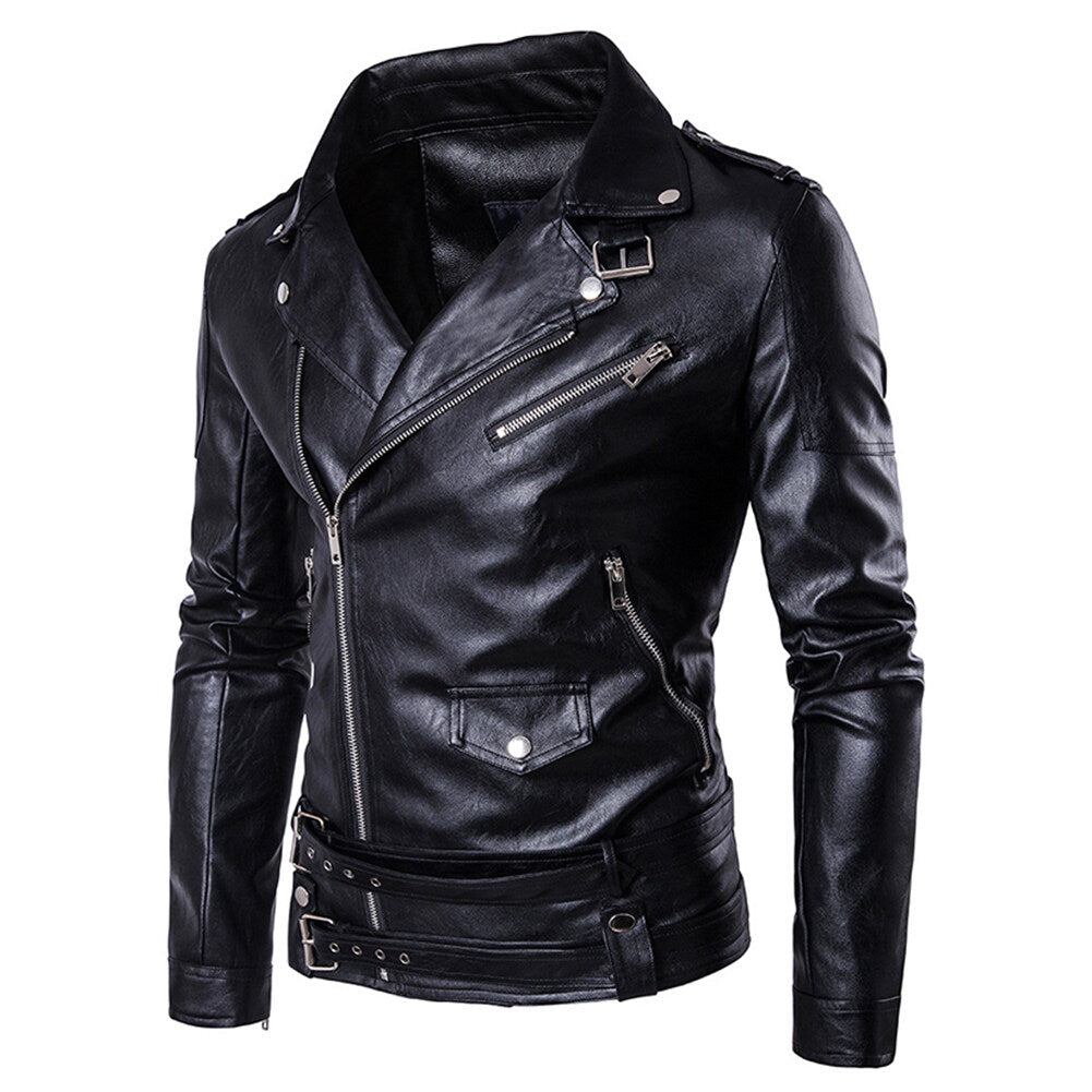 Youthup Mens Fashion Slim Zipper Bomber Faux Leather Motorcycle Jacket