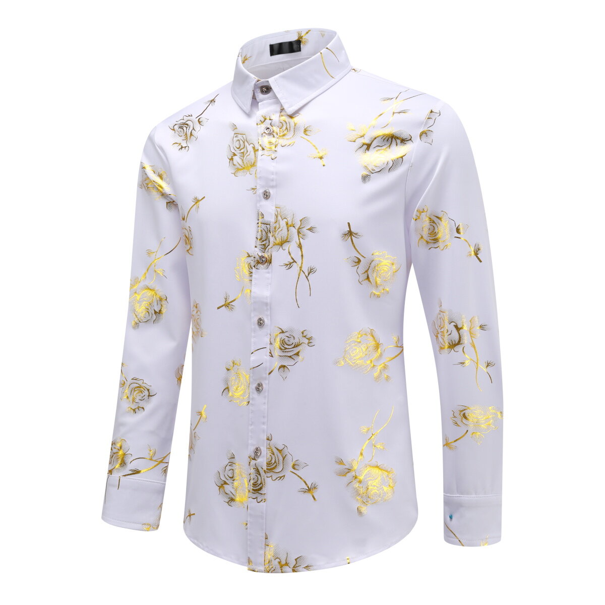 Youthup Mens Rose Foil Stamping Casual Shirt