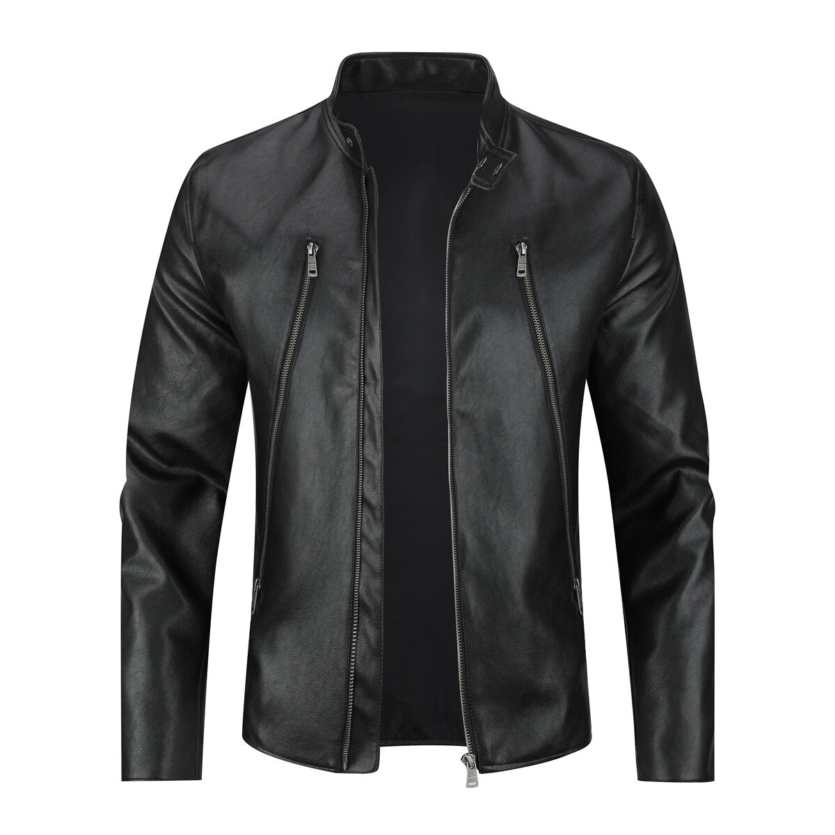 Youthup Mens Double Zipper Motorcycle Leather Jackets
