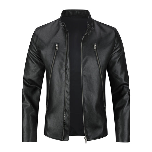 Youthup Mens Double Zipper Motorcycle Leather Jackets