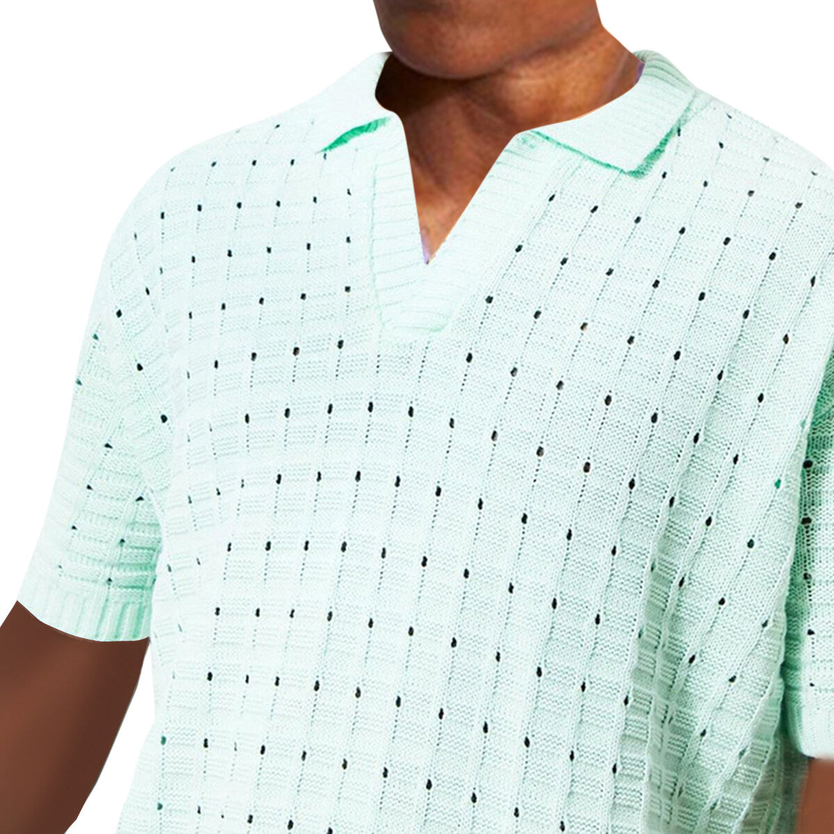 Youthup Mens Knitted Cutout Tee Hollow Short Sleeve T-Shirt