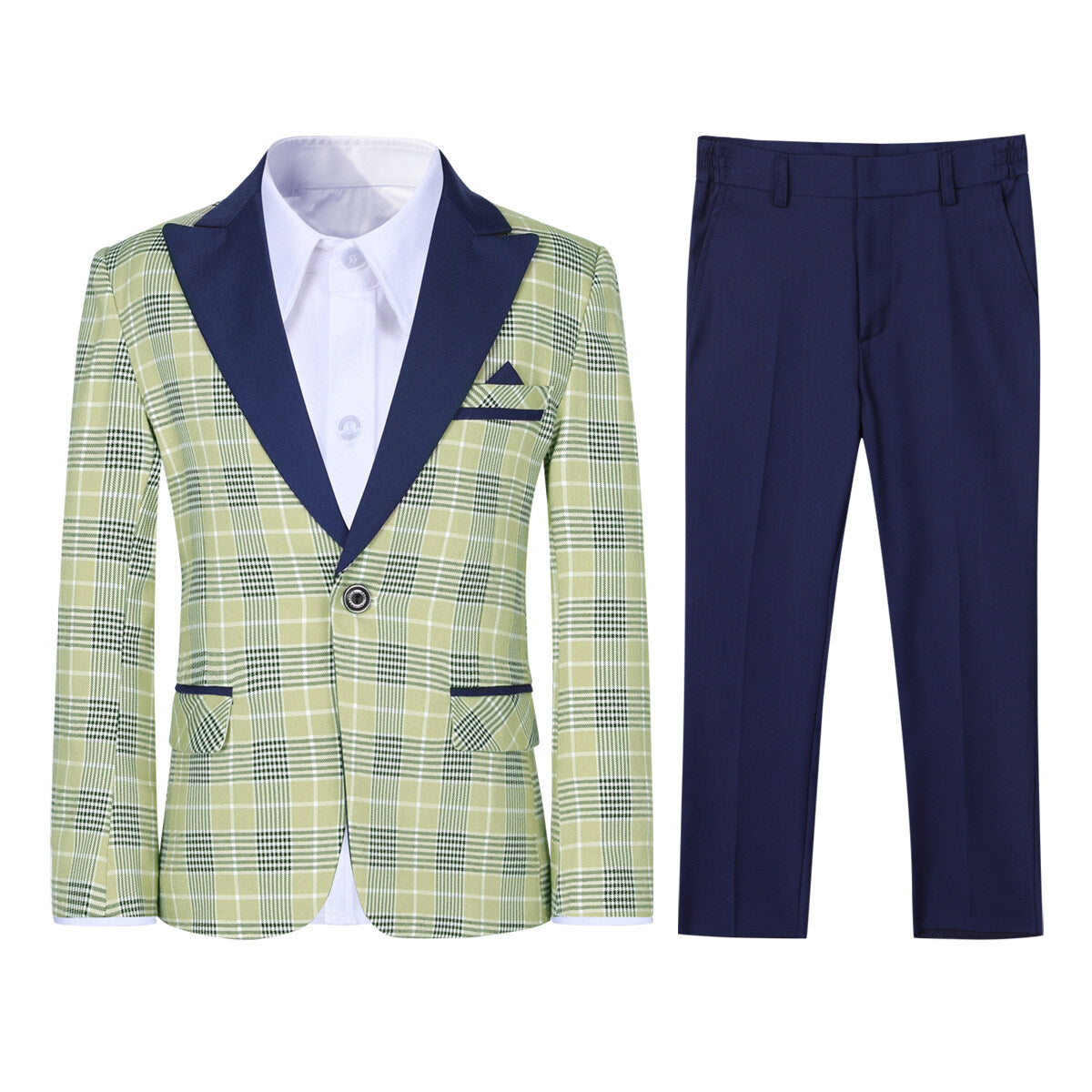 Youthup Boys Plaid Suit 3-Piece Set Peak Lapel Blazer with Vest and Pants