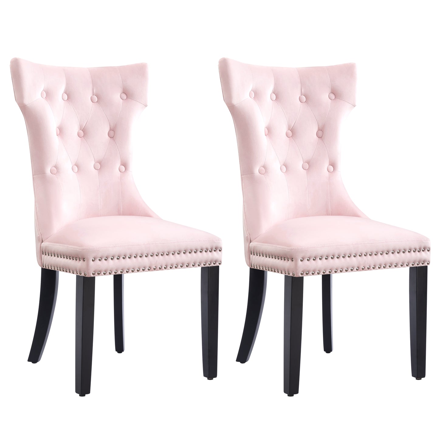 Lot de 2 Chaise de Salle a Manger Capitonnées en Velours, Chaise Confortable avec Rembourrage Épais et Pieds en Bois d'Hévéa,  Rose