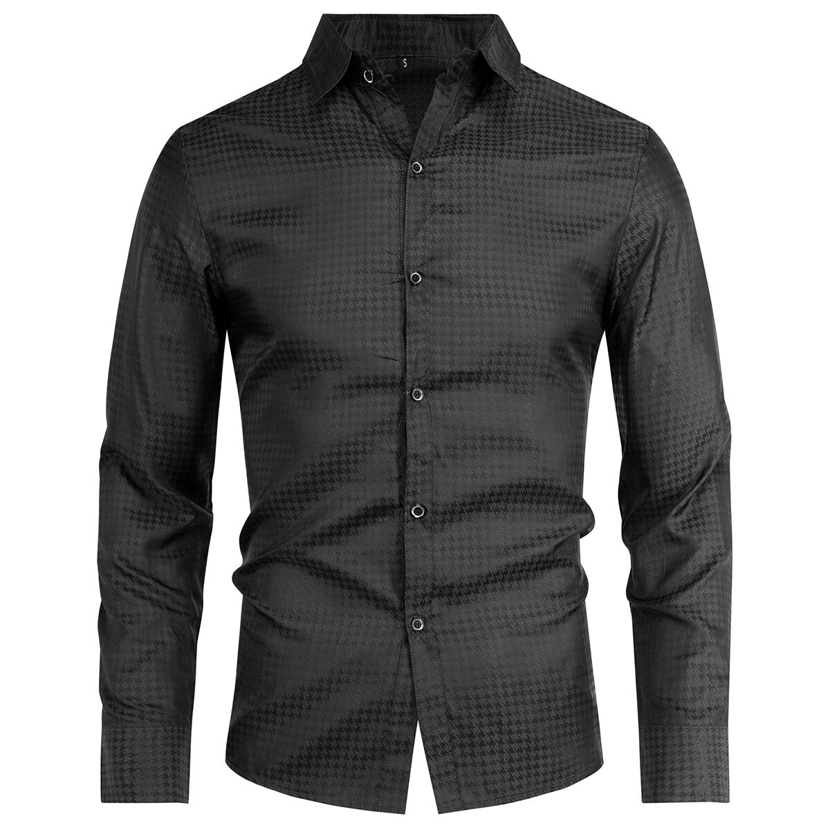 Youthup Mens Houndstooth Pattern Print Formal Shirt
