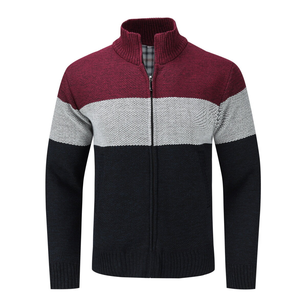 Youthup Mens Stand Collar Sweater Color Block Knit Cardigan