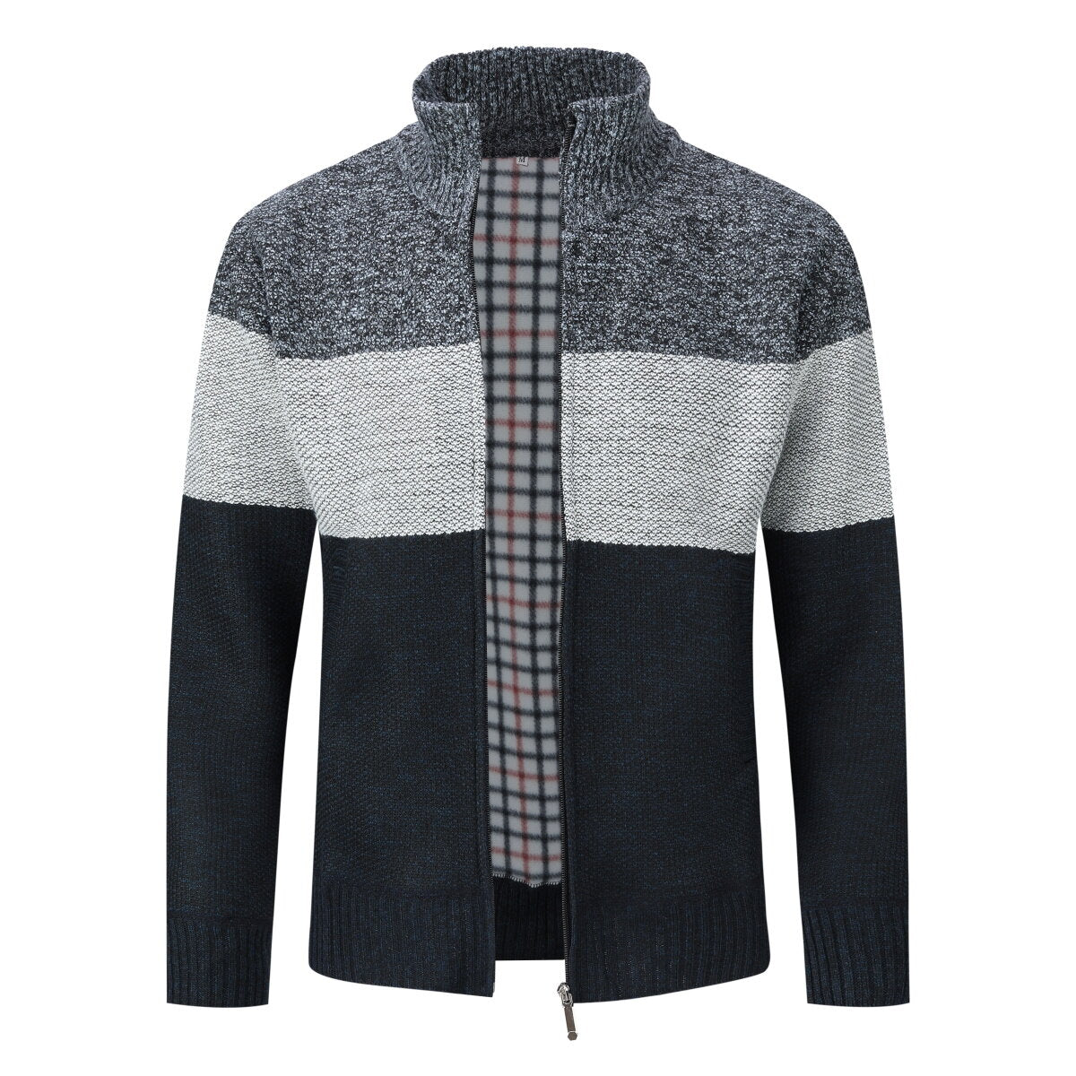 Youthup Mens Stand Collar Sweater Color Block Knit Cardigan